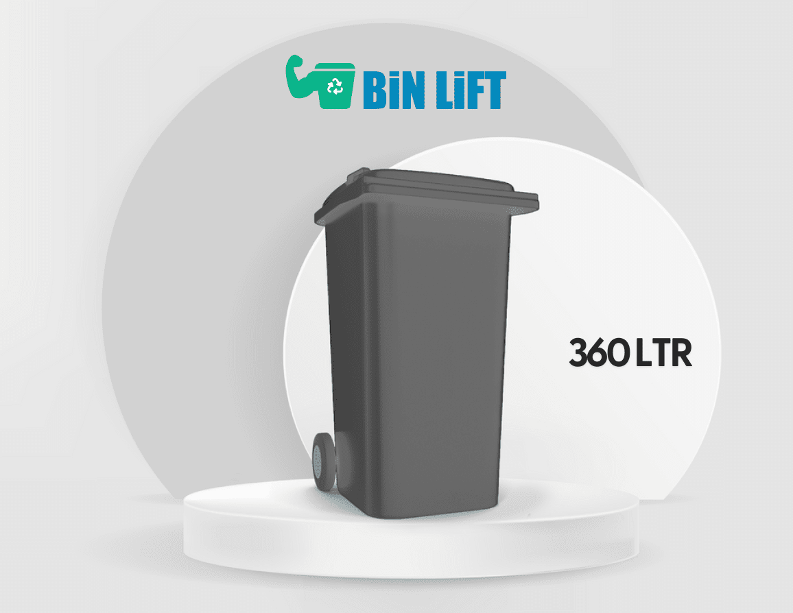 صندوق قمامة بلاستيك بعجلتين وغطاء (360 لتر، رمادي)