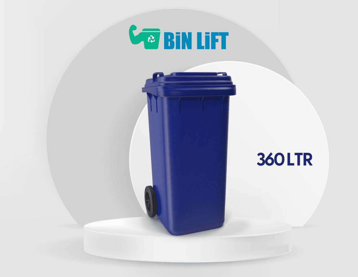 صندوق قمامة بلاستيك بعجلتين وغطاء (360 لتر، أزرق)