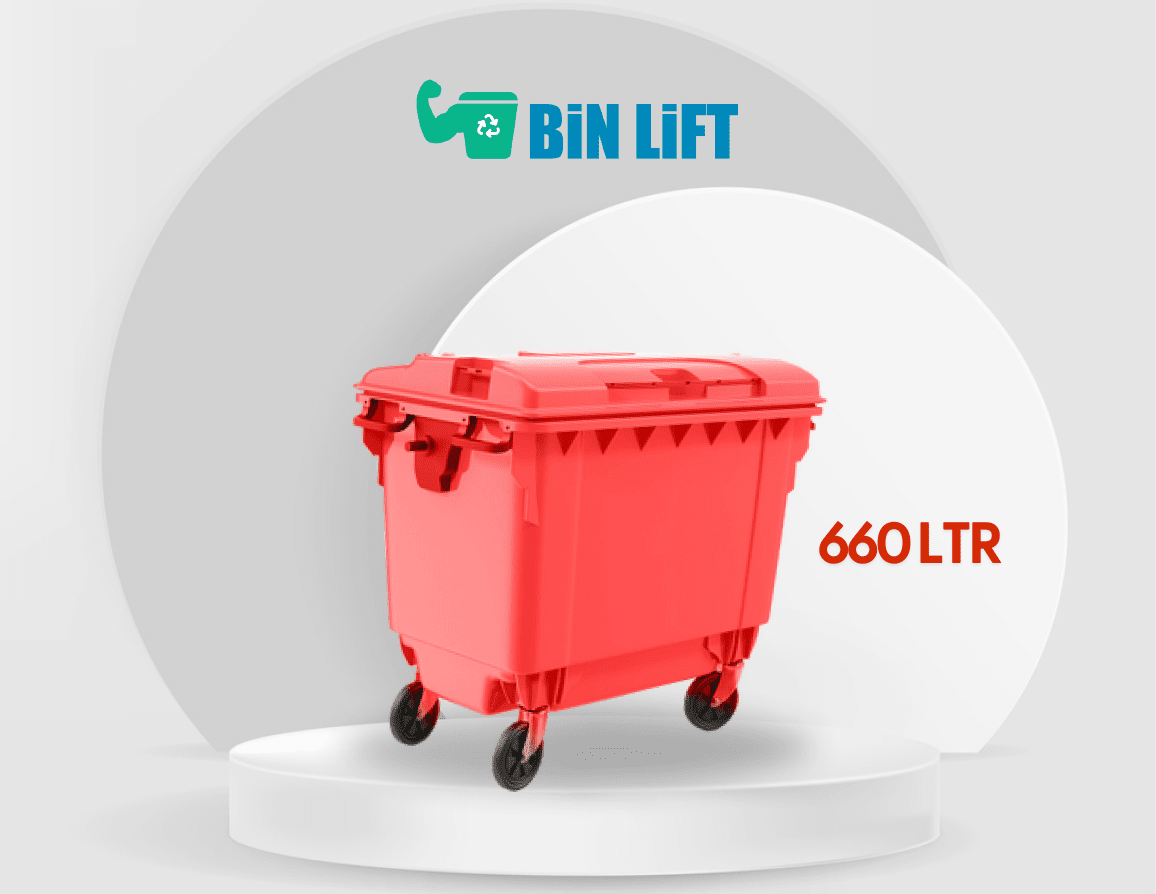 4 Wheeled 660-liter Red Garbage Bin | Bin Lift - Qatar