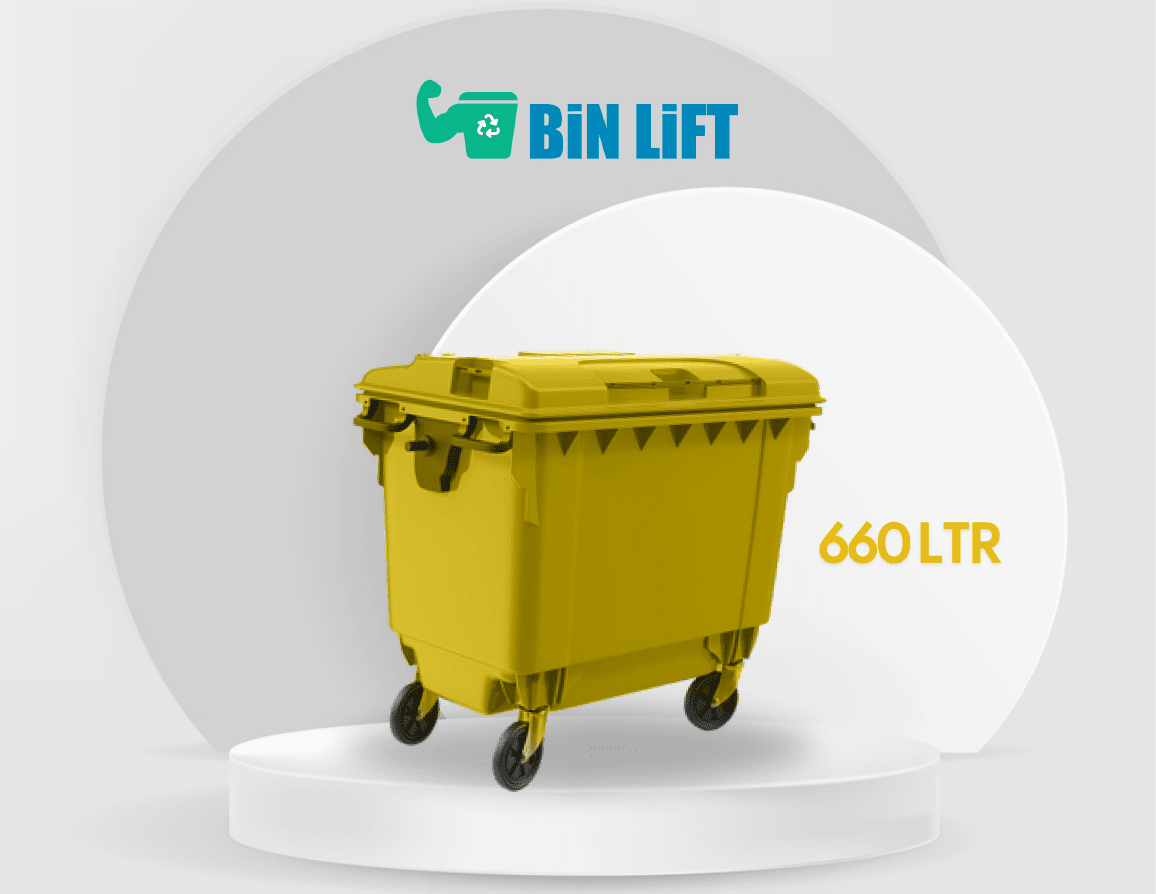 660-liter Yellow Garbage Bin With Lid and Pedal | Bin Lift - Qatar