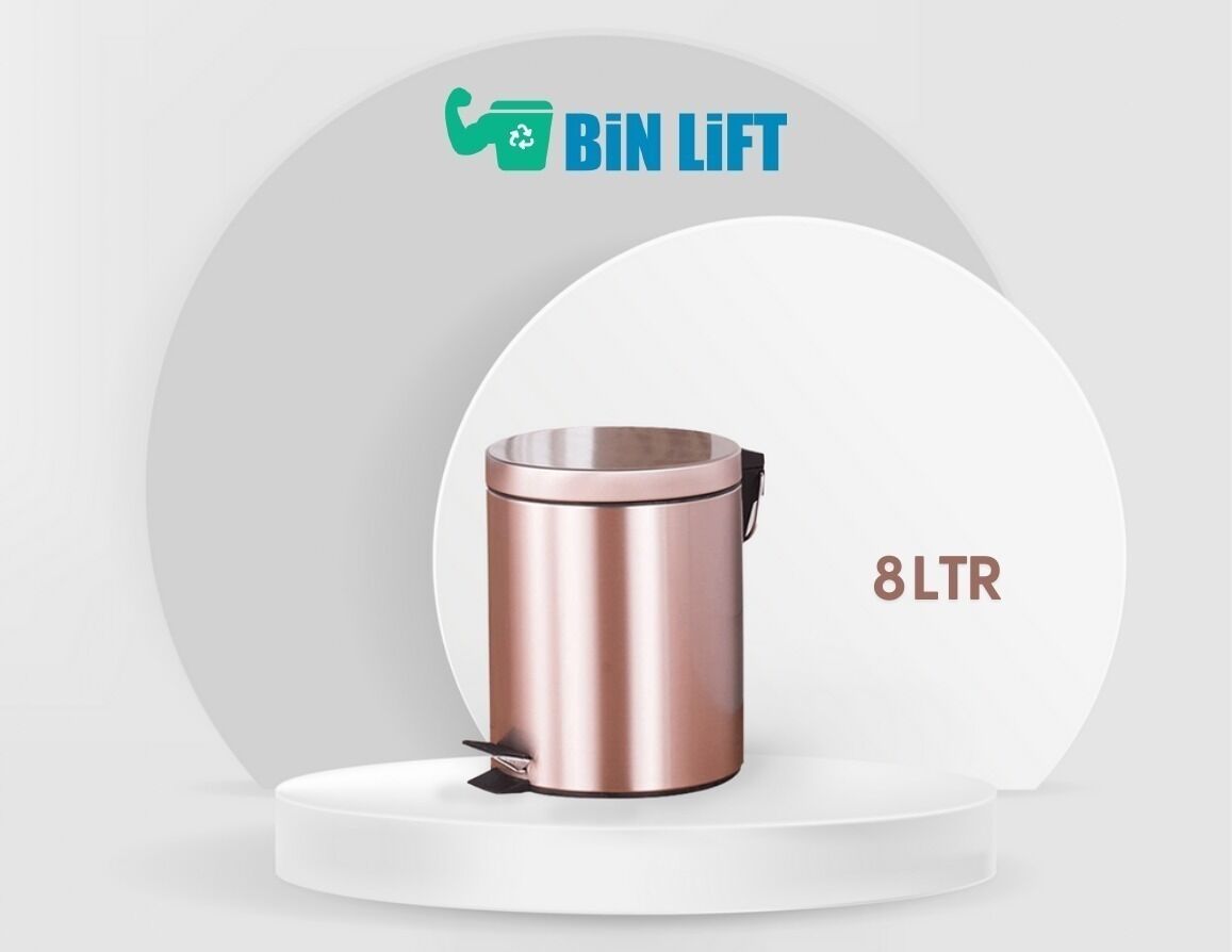 8 Ltr Stainless Steel Waste Bin W/Lid & Pedal | Bin Lift - Qatar