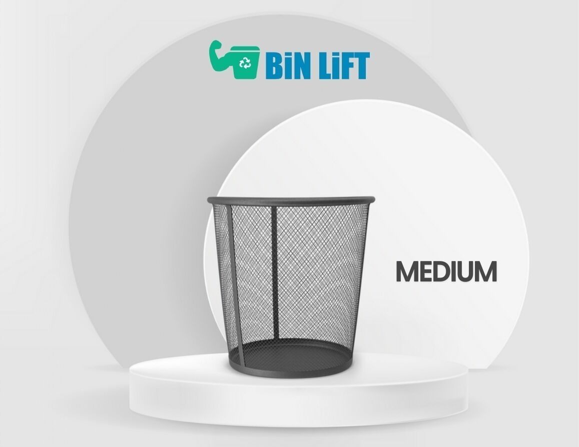 Bin Lift Metal Mesh Drum Waste Bin (Black, Medium) | Bin Lift - Qatar