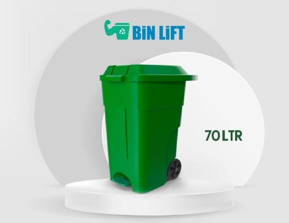 Green 70 ltr Plastic Trash Bin W/2 Wheels, Lid & Pedal | Bin Lift - Qatar
