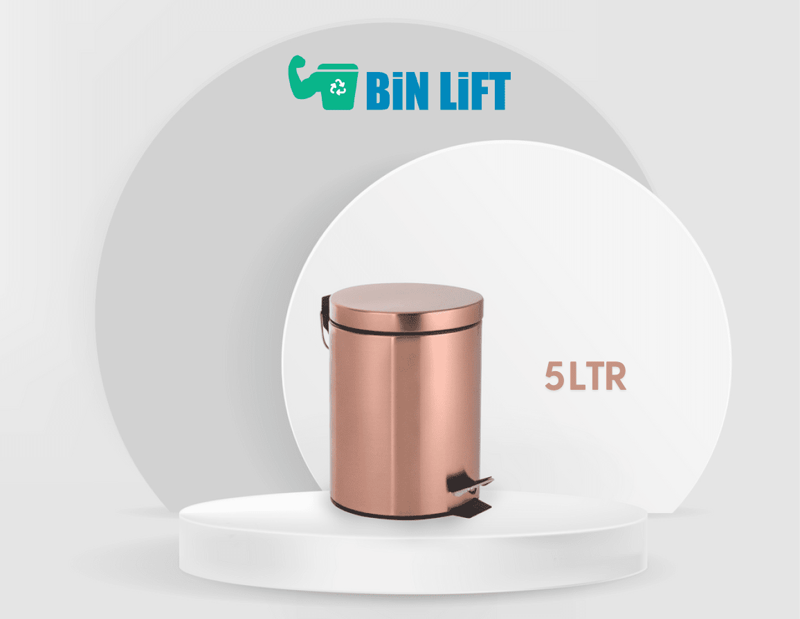 سلة مهملات ستانلس ستيل مقاومة للصدأ مع غطاء ودواسة (5 لتر، ذهبي)