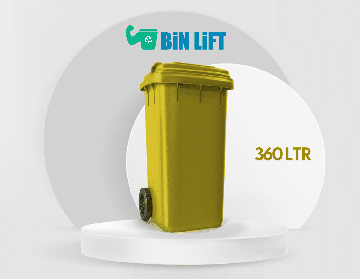 صندوق قمامة بلاستيك بعجلتين وغطاء (360 لتر، أصفر)
