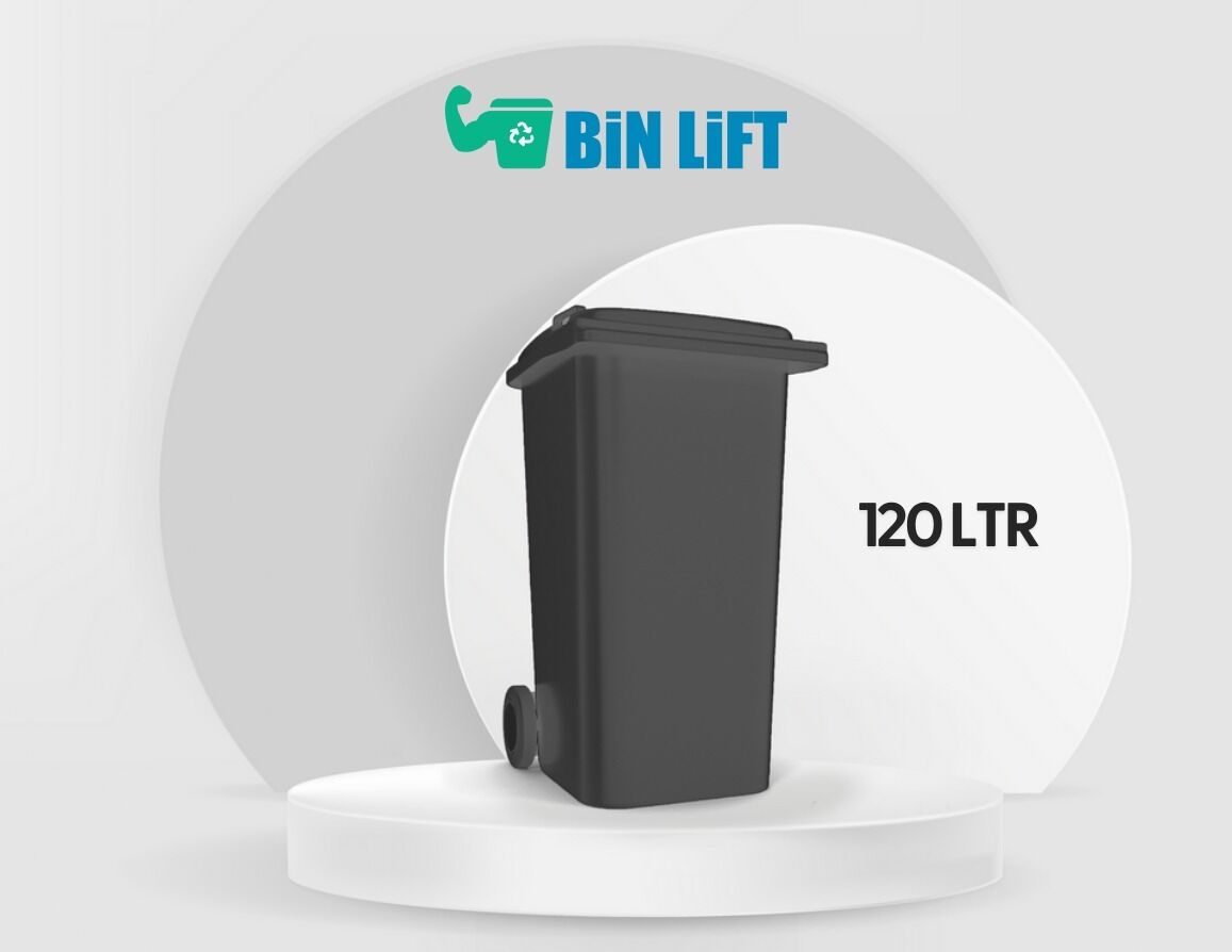 صندوق قمامة بلاستيك بعجلتين مع غطاء ودواسة (120 لتر، رمادي)