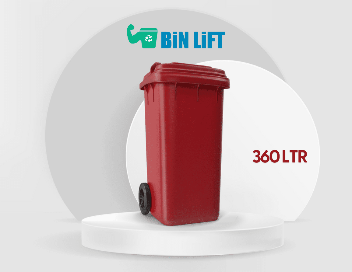 صندوق قمامة بلاستيك بعجلتين وغطاء (360 لتر، أحمر)